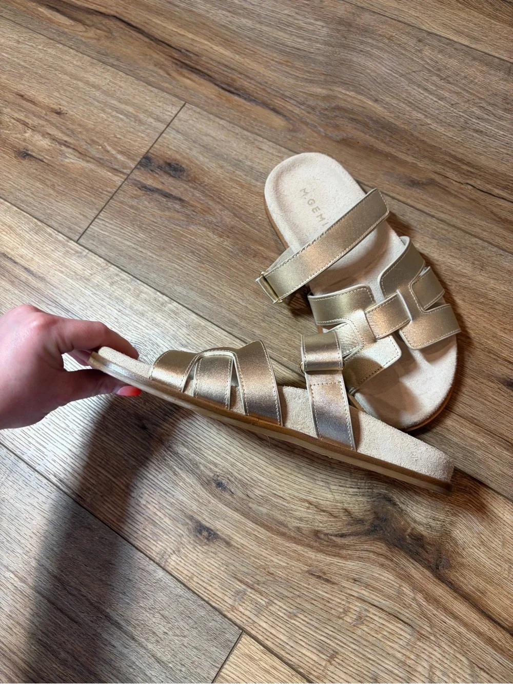 M.Gemi The Emanuela Leather Slide Sandals Metallic Champagne Gold Size 37 Italy